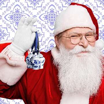 Christmas Chinoiserie Porcelain Ornament Chinoiserie Porcelain Christmas Vintage Decorations Mini Ginger Jar Ornaments Chinoiserie Decor Christmas Hanging Pendant for Tree (4, Classic Style)