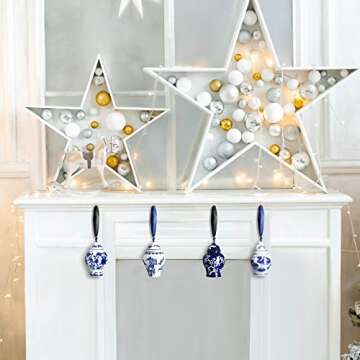 Christmas Chinoiserie Porcelain Ornament Chinoiserie Porcelain Christmas Vintage Decorations Mini Ginger Jar Ornaments Chinoiserie Decor Christmas Hanging Pendant for Tree (4, Classic Style)