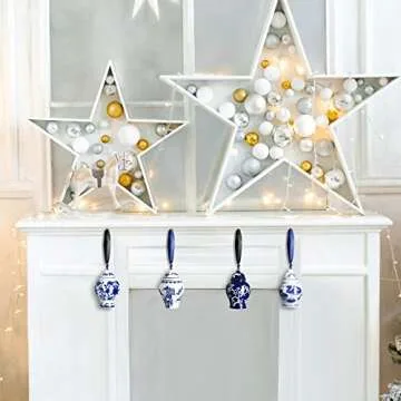 Christmas Chinoiserie Porcelain Ornament Chinoiserie Porcelain Christmas Vintage Decorations Mini Ginger Jar Ornaments Chinoiserie Decor Christmas Hanging Pendant for Tree (4, Classic Style)