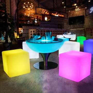 BLUEYE 16-Inch LED Cube Chair Light,Detachable Charging,Cordless,Remote Control Side Table,16 RGB Color Cube Seat for Adult,Home Garden Party Decoration