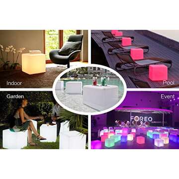 BLUEYE 16-Inch LED Cube Chair Light,Detachable Charging,Cordless,Remote Control Side Table,16 RGB Color Cube Seat for Adult,Home Garden Party Decoration