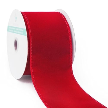Red Velvet Ribbon 2.5 Inch x 10 Yards for Christmas Home Decor Tree Topper Bow Gift Wrapping DIY Cra...