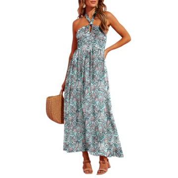 Dokotoo Wedding Guest Dresses for Women 2024 Fashion Halter Neck Crossover Casual Dresses Elegant Sl...