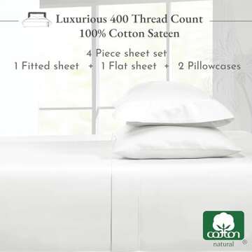 California Design Den Natural 100% Cotton Sheets for Queen Size Bed, Luxury 400 Thread Count Queen Sheet Set, Deep Pocket Cooling Sheets, Antique White Sheets & Pillowcase Set