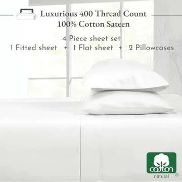 California Design Den Natural 100% Cotton Sheets for Queen Size Bed, Luxury 400 Thread Count Queen Sheet Set, Deep Pocket Cooling Sheets, Antique White Sheets & Pillowcase Set
