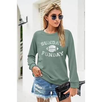 FLOYU Football Sweatshirts For Womens Game Day Sweatshirt Sunday Funday Shirt Casual Football Season Long Sleeve Tops Light Green