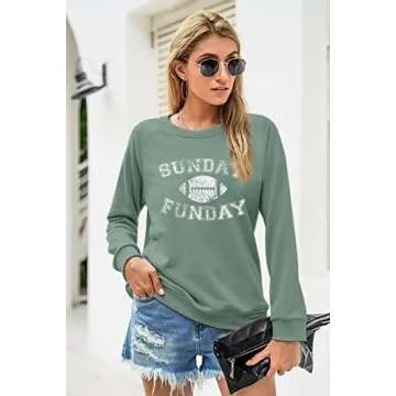 FLOYU Football Sweatshirts For Womens Game Day Sweatshirt Sunday Funday Shirt Casual Football Season Long Sleeve Tops Light Green