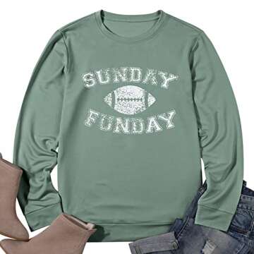 FLOYU Football Sweatshirts For Womens Game Day Sweatshirt Sunday Funday Shirt Casual Football Season Long Sleeve Tops Light Green