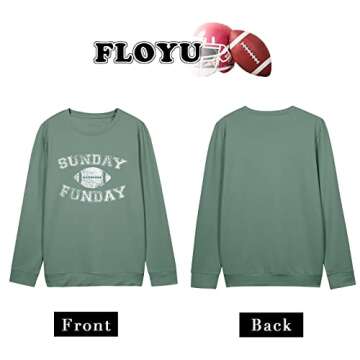 FLOYU Football Sweatshirts For Womens Game Day Sweatshirt Sunday Funday Shirt Casual Football Season Long Sleeve Tops Light Green