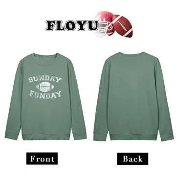 FLOYU Football Sweatshirts For Womens Game Day Sweatshirt Sunday Funday Shirt Casual Football Season Long Sleeve Tops Light Green