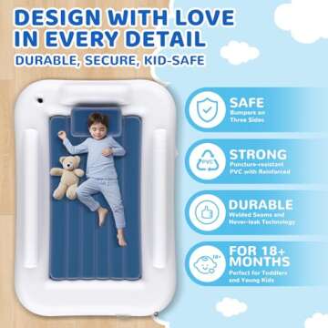 Deeteck Inflatable Toddler Travel Bed - 60 Inches Portable Toddler Bed for Travel with Safety Sides ...