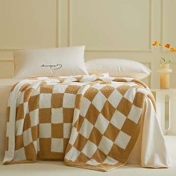 MIDO HOUSE Plaid Fuzzy Blanket Ultra-Soft Reversible Microfiber Bed Throw Knitted Warm Cozy Gingham Burnt Orange Throw Blankets for Couch,Chair,Sofa 52 x 63 inch