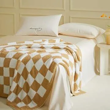 MIDO HOUSE Plaid Fuzzy Blanket Ultra-Soft Reversible Microfiber Bed Throw Knitted Warm Cozy Gingham Burnt Orange Throw Blankets for Couch,Chair,Sofa 52 x 63 inch
