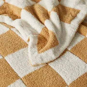 MIDO HOUSE Plaid Fuzzy Blanket Ultra-Soft Reversible Microfiber Bed Throw Knitted Warm Cozy Gingham Burnt Orange Throw Blankets for Couch,Chair,Sofa 52 x 63 inch