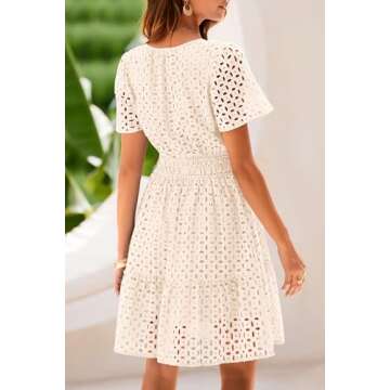 PRETTYGARDEN Women's 2025 Summer Short Dress - Stylish V Neck Lace Dress