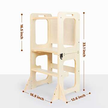 Asweets 4 in 1 Toddler Learning Standing Tower, Toddler Step Stool Table Combo, Wooden Kitchen Step Stool for Toddlers with Chalkboard, Anti-Slip Protection, Ideal Helping Tower for Toddlers
