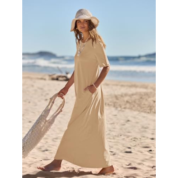 MEROKEETY Women's Elegant Short Sleeve Maxi Dress With Pockets