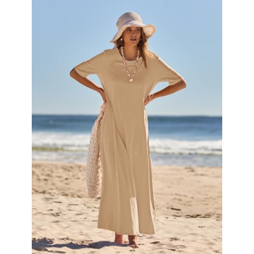 MEROKEETY Women's Elegant Short Sleeve Maxi Dress With Pockets