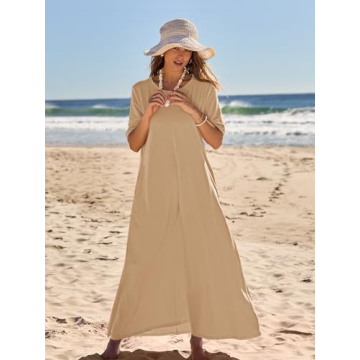 MEROKEETY Women's Elegant Short Sleeve Maxi Dress With Pockets