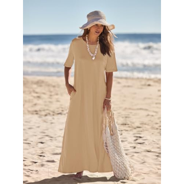 MEROKEETY Women's Elegant Short Sleeve Maxi Dress With Pockets