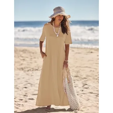 MEROKEETY Women's Elegant Short Sleeve Maxi Dress With Pockets