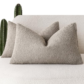 Foindtower Pack of 2 Textured Boucle Throw Pillow Covers Accent Solid Decorative Lumbar Pillow Cases...
