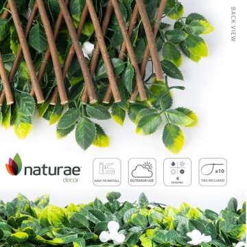 Naturae Decor Expandable Willow Trellis - Outdoor Privacy Screen - Sturdy and Flexible - Realistic Look - 36 in x 72 in - Rose Leaves