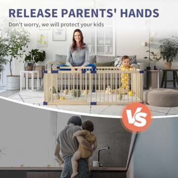 Linor Baby Playpen, Wooden Baby Playpen with Safety gate, 70.8"x59" Extra Large Playpen for Babies and Toddlers, Baby Play Yards, Playpen for Twins, Children, 100% Natural Wood