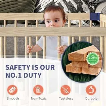 Linor Baby Playpen, Wooden Baby Playpen with Safety gate, 70.8"x59" Extra Large Playpen for Babies and Toddlers, Baby Play Yards, Playpen for Twins, Children, 100% Natural Wood