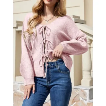 UNCLECAT Womens Cozy Bow Tie Front Cardigan Sweater