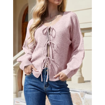 UNCLECAT Womens Cozy Bow Tie Front Cardigan Sweater