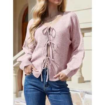 UNCLECAT Womens Cozy Bow Tie Front Cardigan Sweater