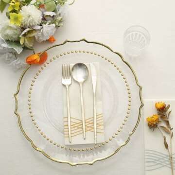 Efavormart 10 Pack Clear Gold Beaded Rim Plates