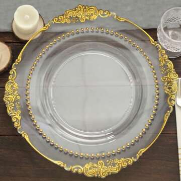 Efavormart 10 Pack Clear Gold Beaded Rim Plates