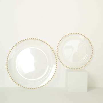 Efavormart 10 Pack Clear Gold Beaded Rim Plates
