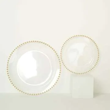 Efavormart 10 Pack Clear Gold Beaded Rim Plates
