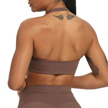 Aoxjox Women's Workout Sports Bras Fitness Backless Padded Taylor Scrunch Halter Bra Yoga Crop Tank Top (Fudge Coffee, Small)