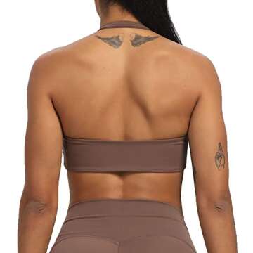 Aoxjox Women's Workout Sports Bras Fitness Backless Padded Taylor Scrunch Halter Bra Yoga Crop Tank Top (Fudge Coffee, Small)