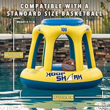 Swimming Pool Basketball Hoop Set by Hoop Shark - Yellow/Blue - Inflatable Hoop with Ball - Perfect for Competitive Water Play and Trick Shots - Ultimate Summer Toy