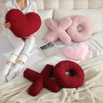 EastTree XO Pillows, Valentine's XO Shaped Pillow, Red XO Throw Pillows, Love Pillows Gifts, Ultra Soft Teddy Fleece Valentine's Pillows, Women Girls Kid Room Decor 14x14 Inch