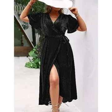 BerryGo Women's Plus Size Velvet Holiday Wrap Dress Winter Wedding Guest semi Formal Cocktail Maxi Dress Black 2XL