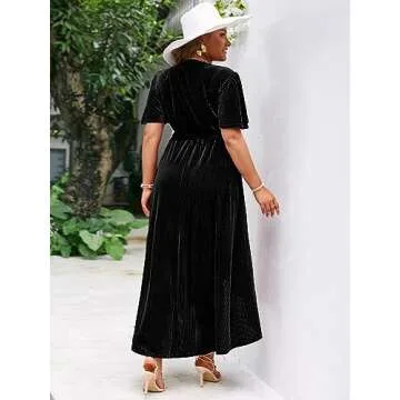 BerryGo Women's Plus Size Velvet Holiday Wrap Dress Winter Wedding Guest semi Formal Cocktail Maxi Dress Black 2XL