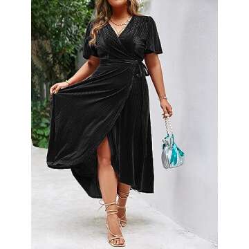 BerryGo Women's Plus Size Velvet Holiday Wrap Dress Winter Wedding Guest semi Formal Cocktail Maxi Dress Black 2XL