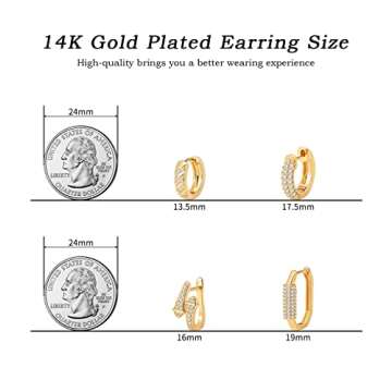 4 Pairs Chunky Gold Hoop Earrings Set for Women 14K Gold Plated Hypoallergenic Twisted Thick Jewelry for Multiple Piercing (Gold Hoop 012)