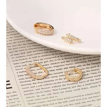 4 Pairs Chunky Gold Hoop Earrings Set for Women 14K Gold Plated Hypoallergenic Twisted Thick Jewelry for Multiple Piercing (Gold Hoop 012)