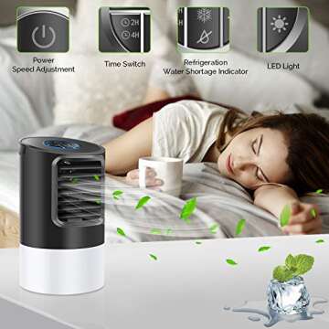 SHSTFD Portable Air Conditioner Fan, Personal Quiet 3 Speeds Desk Fan with 7 Colors Night Light for Home Office