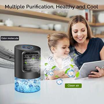 SHSTFD Portable Air Conditioner Fan, Personal Quiet 3 Speeds Desk Fan with 7 Colors Night Light for Home Office