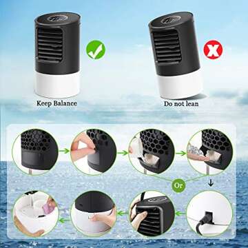 SHSTFD Portable Air Conditioner Fan, Personal Quiet 3 Speeds Desk Fan with 7 Colors Night Light for Home Office