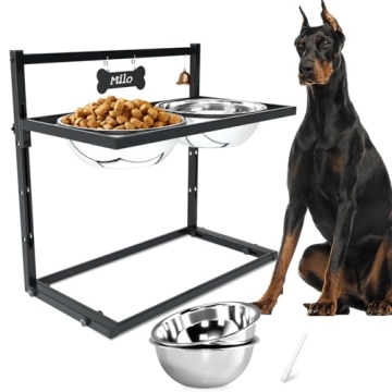 SHAINFUN Elevated Dog Feeder for Large Breeds, Adjustable Height Raised Dog Bowl Stand with 3000ML S...