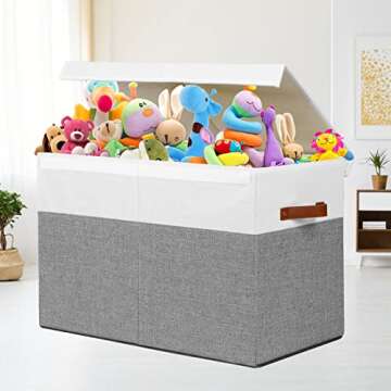 Large Toy Storage Box with Lid, Sturdy Toys Storage Chest Bin Organizer Basket with Dividers for Kid...